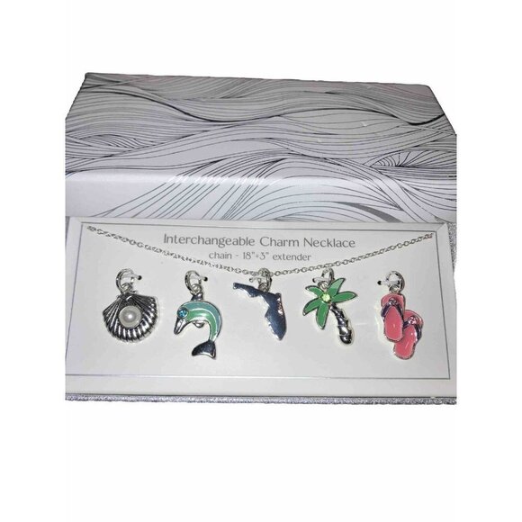 Bay Studio Interchangeable Necklace W 5 Pendants Shell Dolphin Palm Flip Flops - Picture 2 of 2